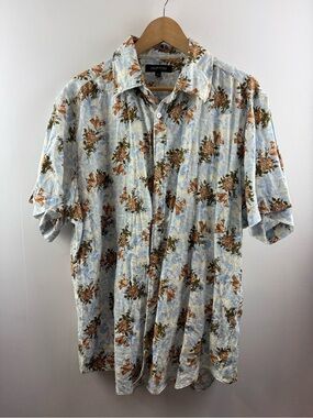 Murano Men's XL 100% Linen Floral Short Sleeve Button Down Resort Shirt